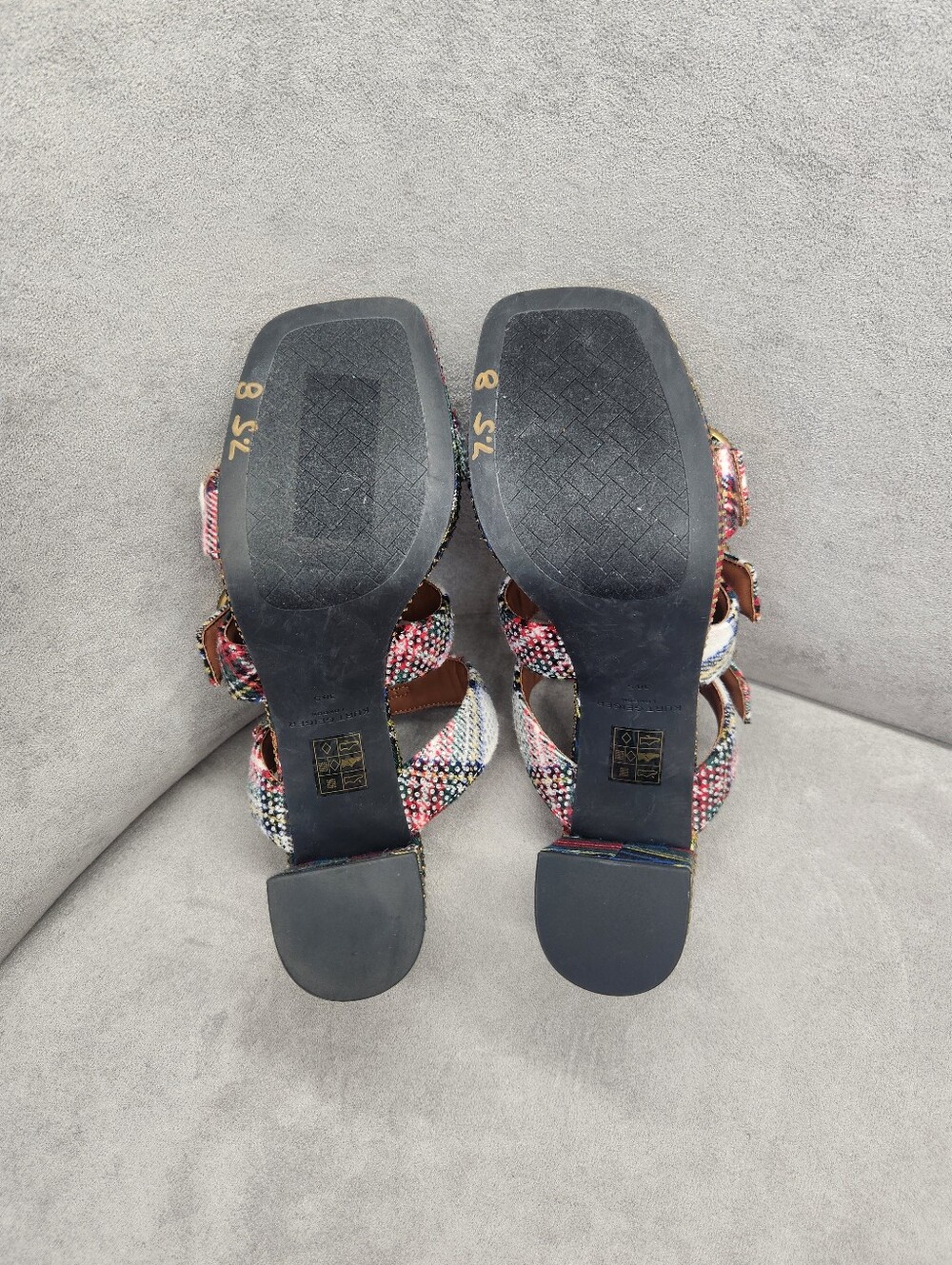Kurt Geiger Heeled Mules 10 Plaid Mayfair Buckle Chunky Platform Sandal New $245 - Picture 16 of 16